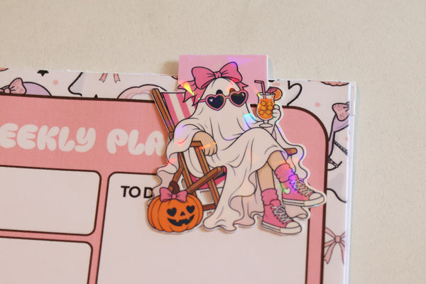 Holographic Summerween Ghost Magnetic Bookmark | Coquette Beach Planner Clip