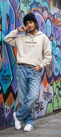 Oatmeal "Kuch Bhi" luxury Hoodie | Minimalist Urdu Quote Streetwear | Textured 3D Lettering