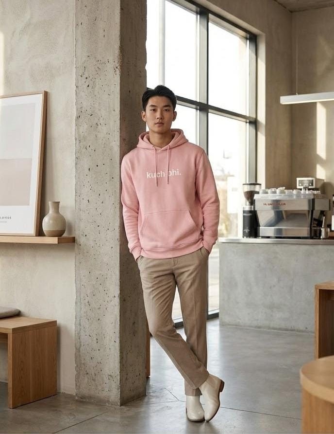 Pink "Kuch Bhi" luxury Hoodie | Minimalist Urdu Quote Streetwear | Textured 3D Lettering