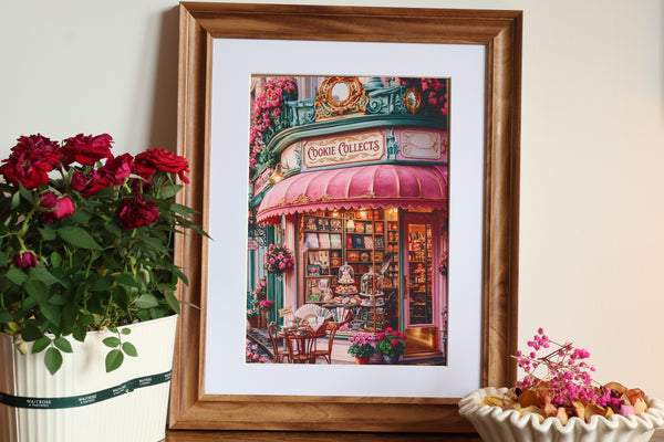 The Cookie Collects Bookshop | Pink Victorian Storefront Print (without frame)