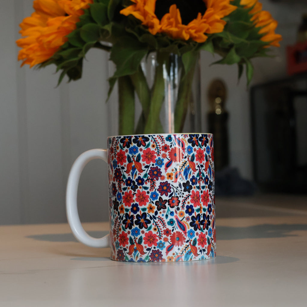 Vibrant Folk Art Floral Ceramic Mug | Maximalist Botanical Cup