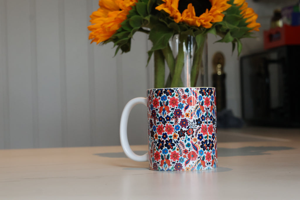 Vibrant Folk Art Floral Ceramic Mug | Maximalist Botanical Cup