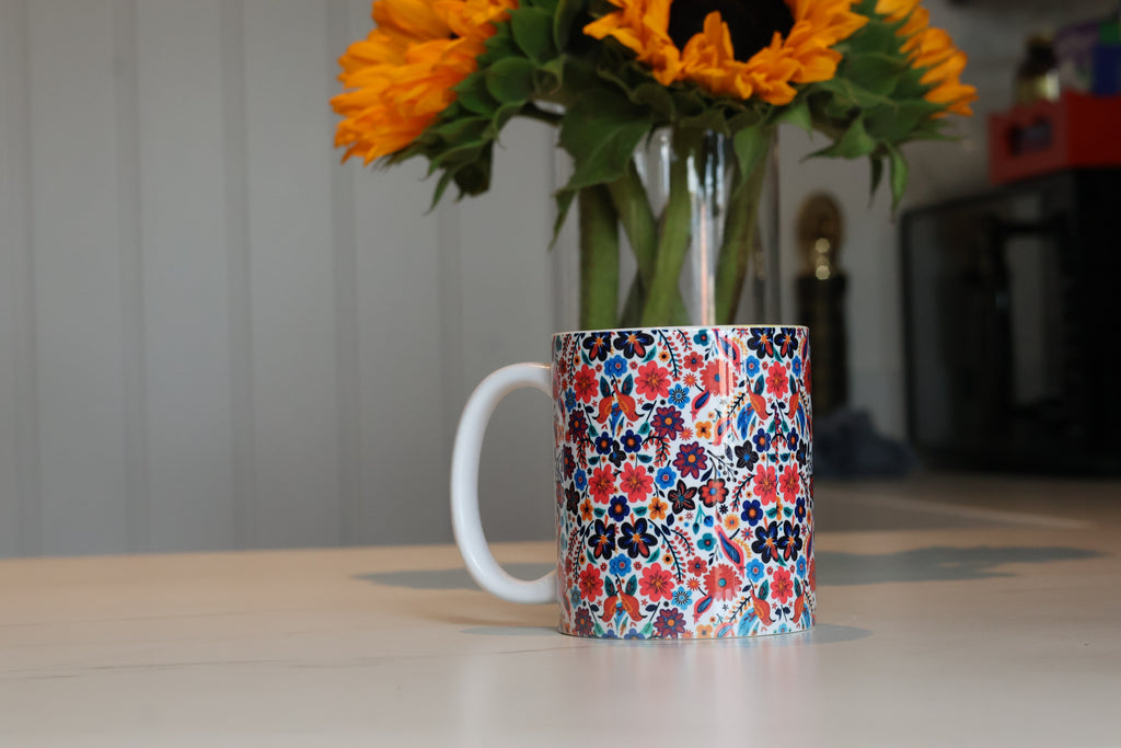 Vibrant Folk Art Floral Ceramic Mug | Maximalist Botanical Cup