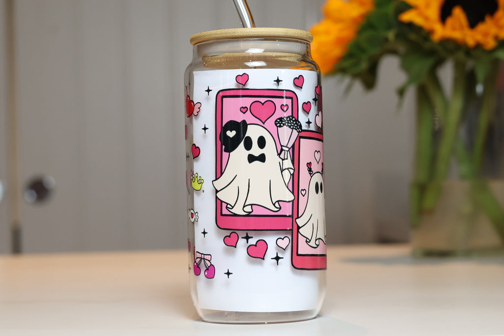 Pink Ghost Tarot Card Glass Tumbler | Cute Pastel Halloween Drinkware