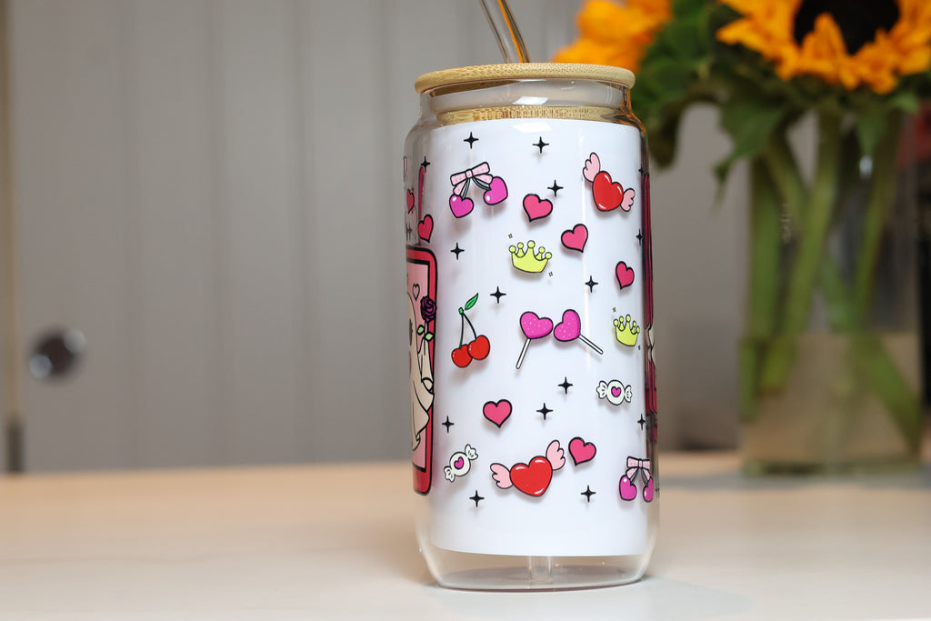 Pink Ghost Tarot Card Glass Tumbler | Cute Pastel Halloween Drinkware