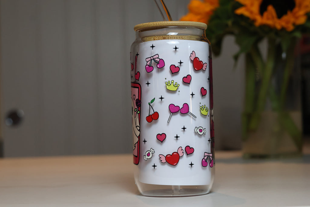 Pink Ghost Tarot Card Glass Tumbler | Cute Pastel Halloween Drinkware