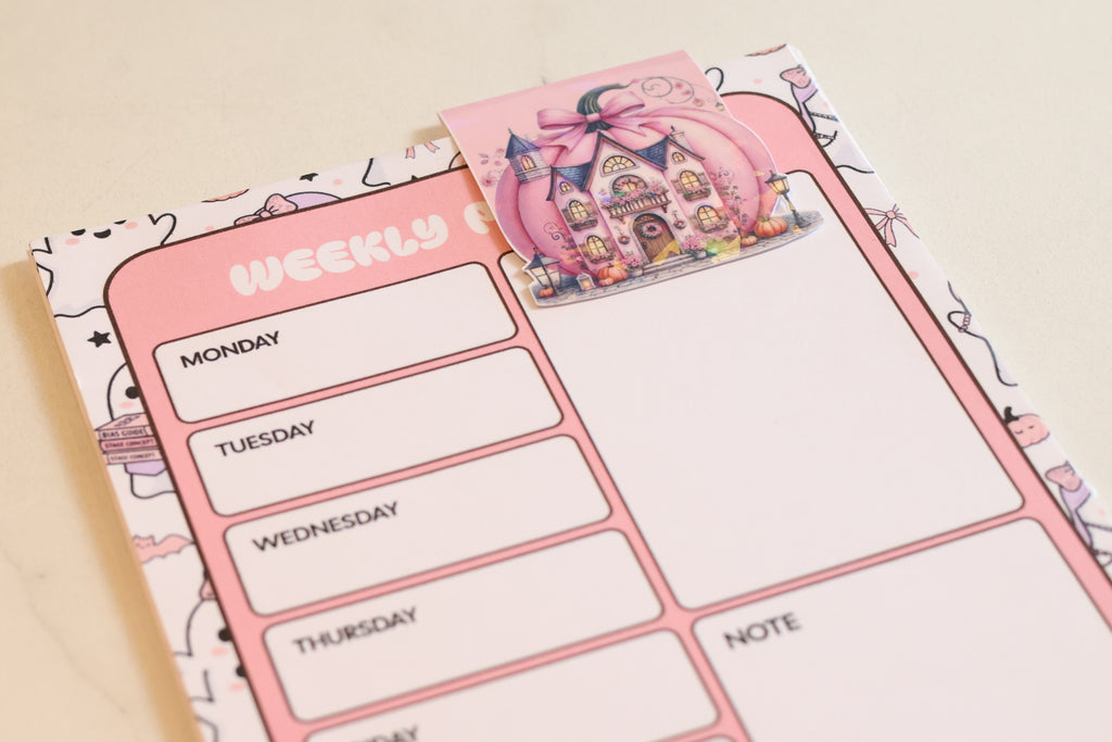 Holographic Pink Pumpkin House Magnetic Bookmark | Coquette Autumn Planner Clip
