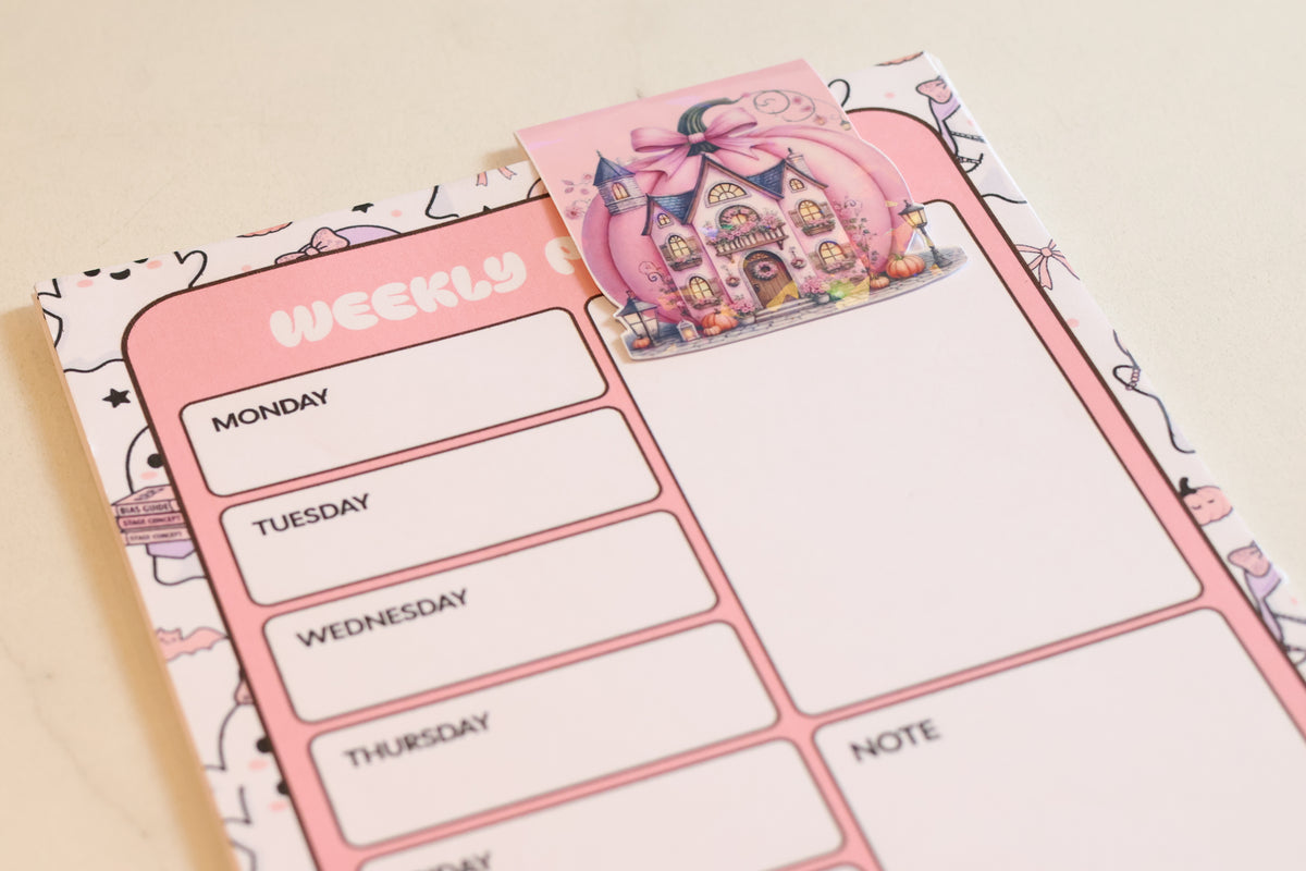 Holographic Pink Pumpkin House Magnetic Bookmark | Coquette Autumn Planner Clip