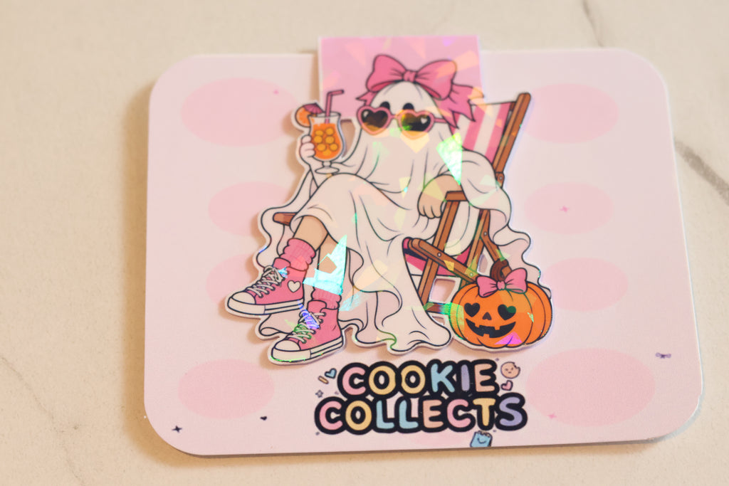 Holographic Summerween Ghost Magnetic Bookmark | Coquette Beach Planner Clip