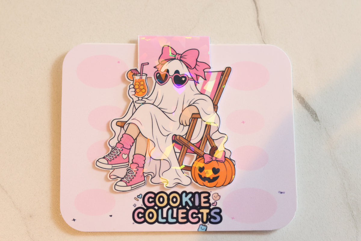Holographic Summerween Ghost Magnetic Bookmark | Coquette Beach Planner Clip