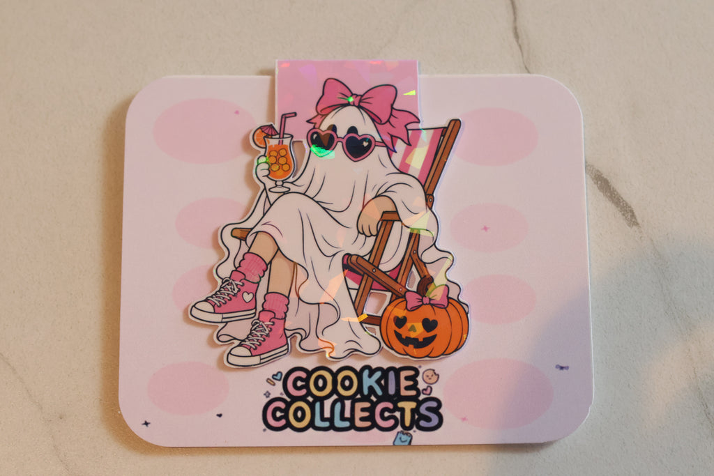 Holographic Summerween Ghost Magnetic Bookmark | Coquette Beach Planner Clip