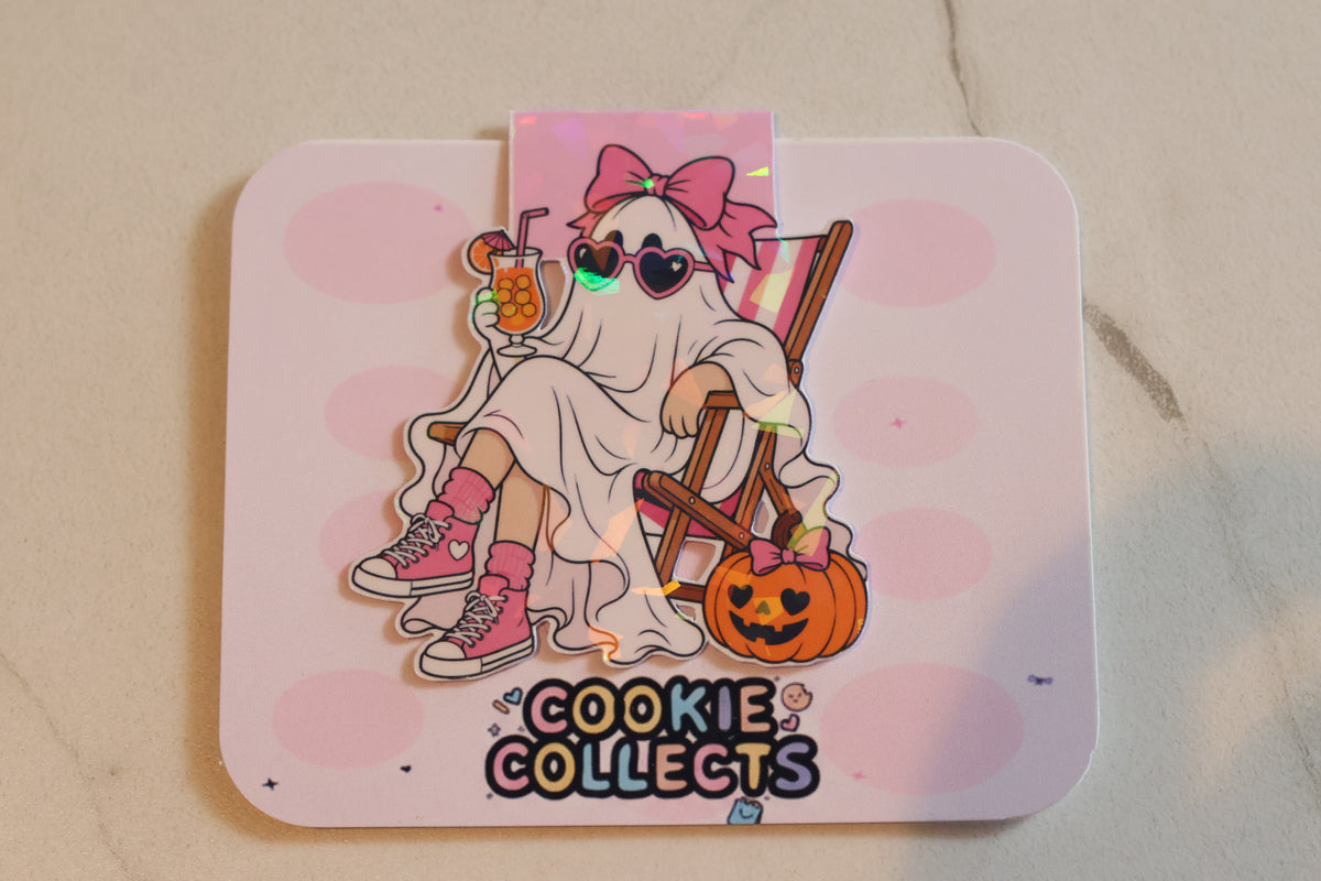 Holographic Summerween Ghost Magnetic Bookmark | Coquette Beach Planner Clip
