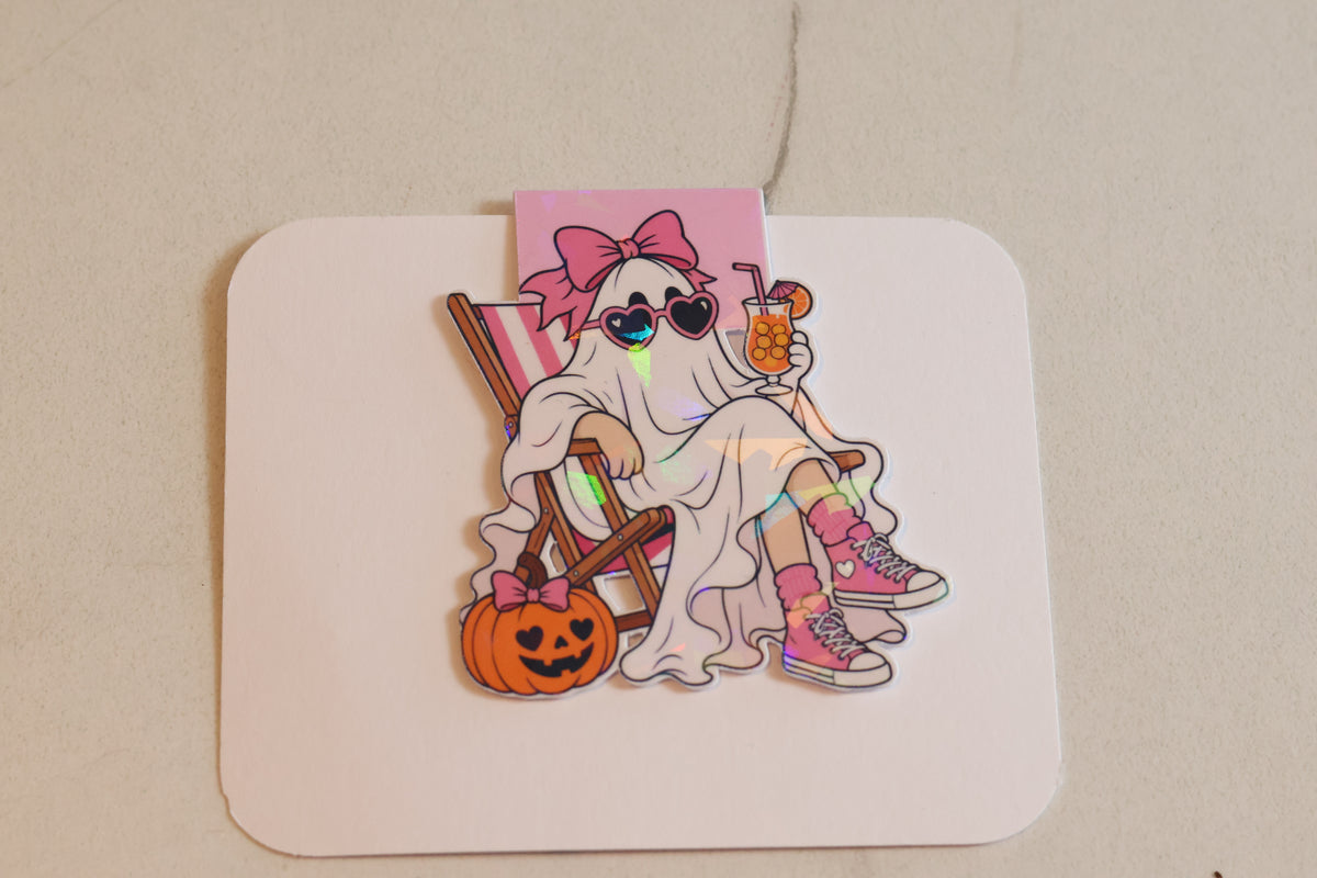 Holographic Summerween Ghost Magnetic Bookmark | Coquette Beach Planner Clip