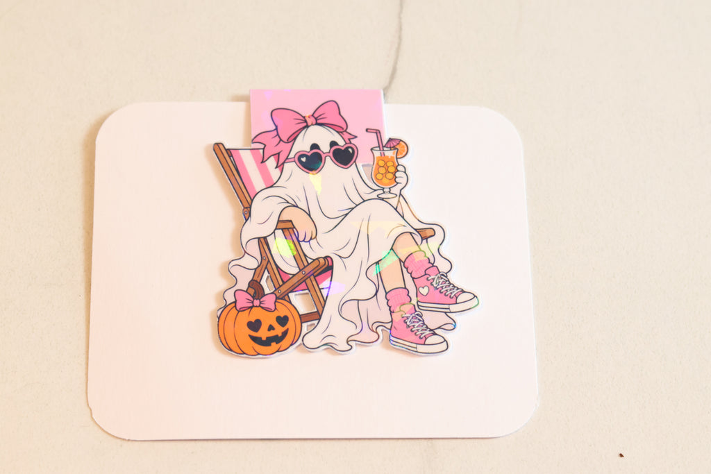 Holographic Summerween Ghost Magnetic Bookmark | Coquette Beach Planner Clip