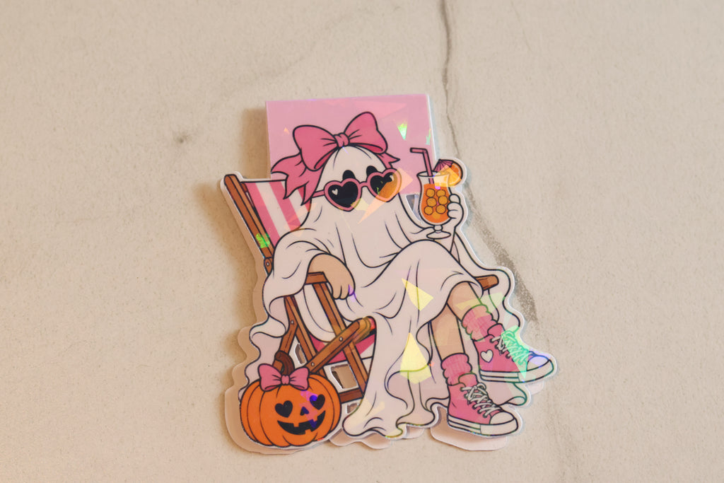Holographic Summerween Ghost Magnetic Bookmark | Coquette Beach Planner Clip