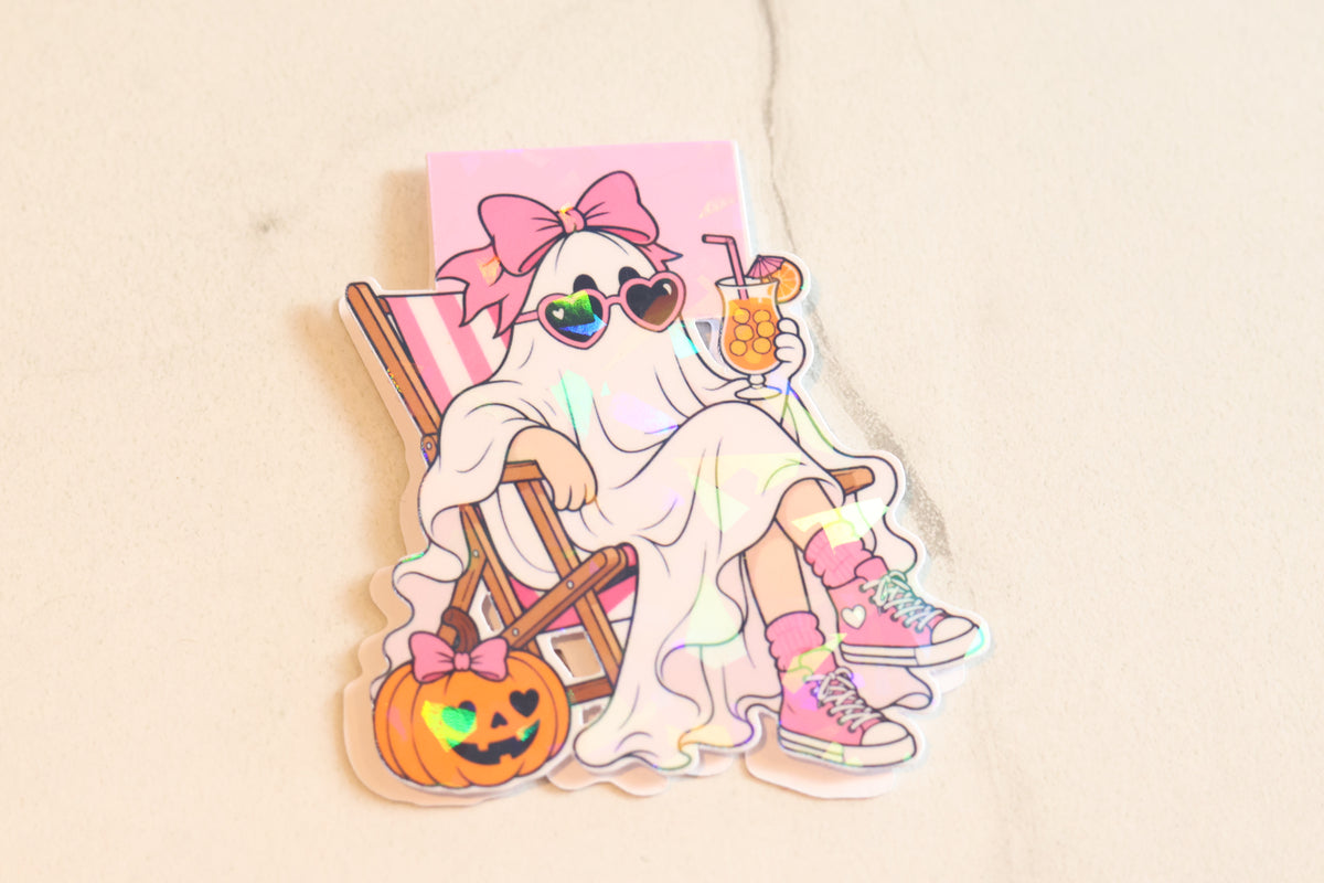 Holographic Summerween Ghost Magnetic Bookmark | Coquette Beach Planner Clip