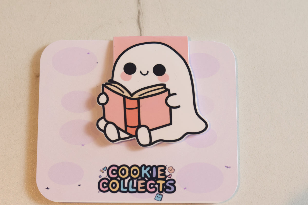 Kawaii Reading Ghost Magnetic Bookmark | Cute Bookish Page Marker