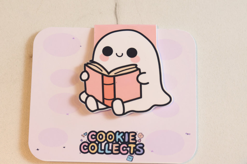 Kawaii Reading Ghost Magnetic Bookmark | Cute Bookish Page Marker