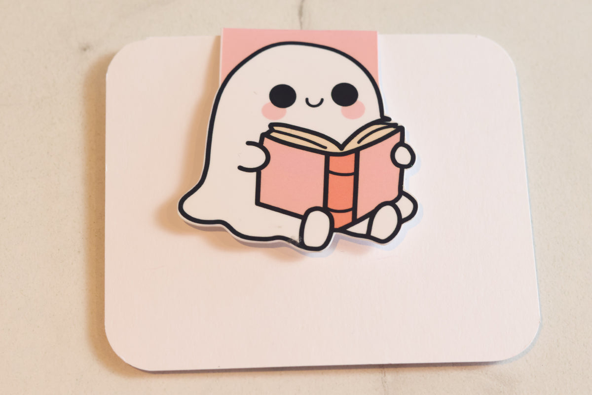 Kawaii Reading Ghost Magnetic Bookmark | Cute Bookish Page Marker