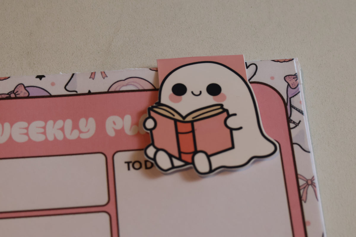 Kawaii Reading Ghost Magnetic Bookmark | Cute Bookish Page Marker