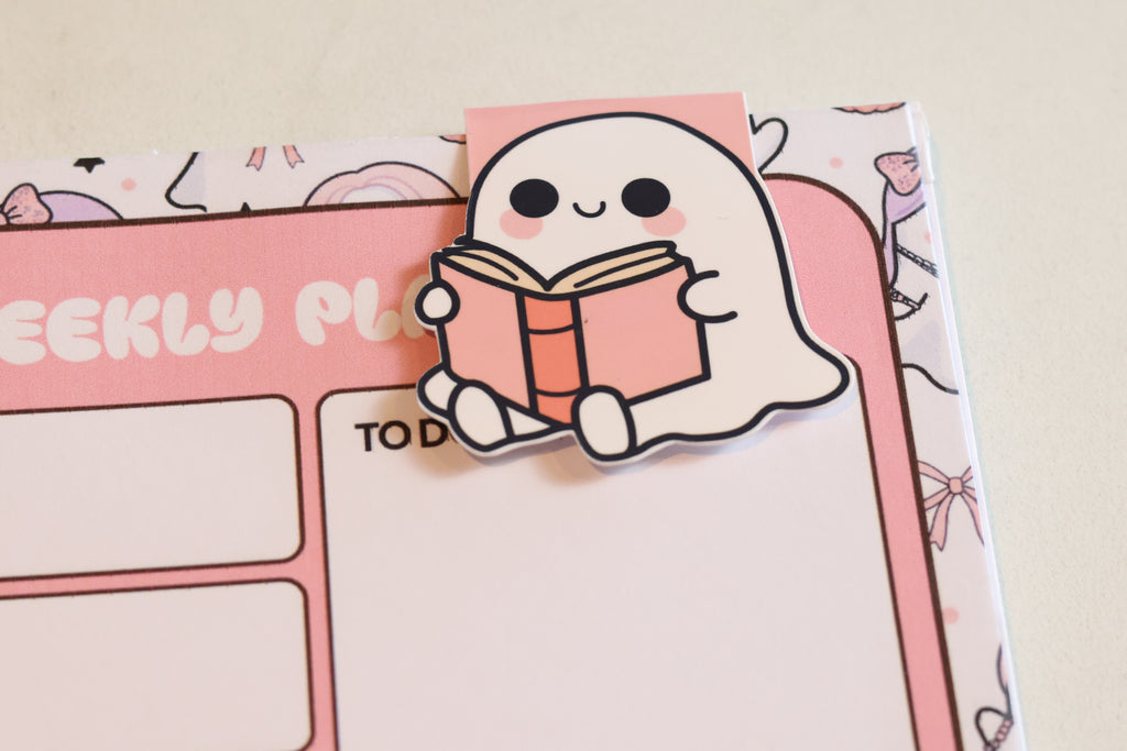 Kawaii Reading Ghost Magnetic Bookmark | Cute Bookish Page Marker