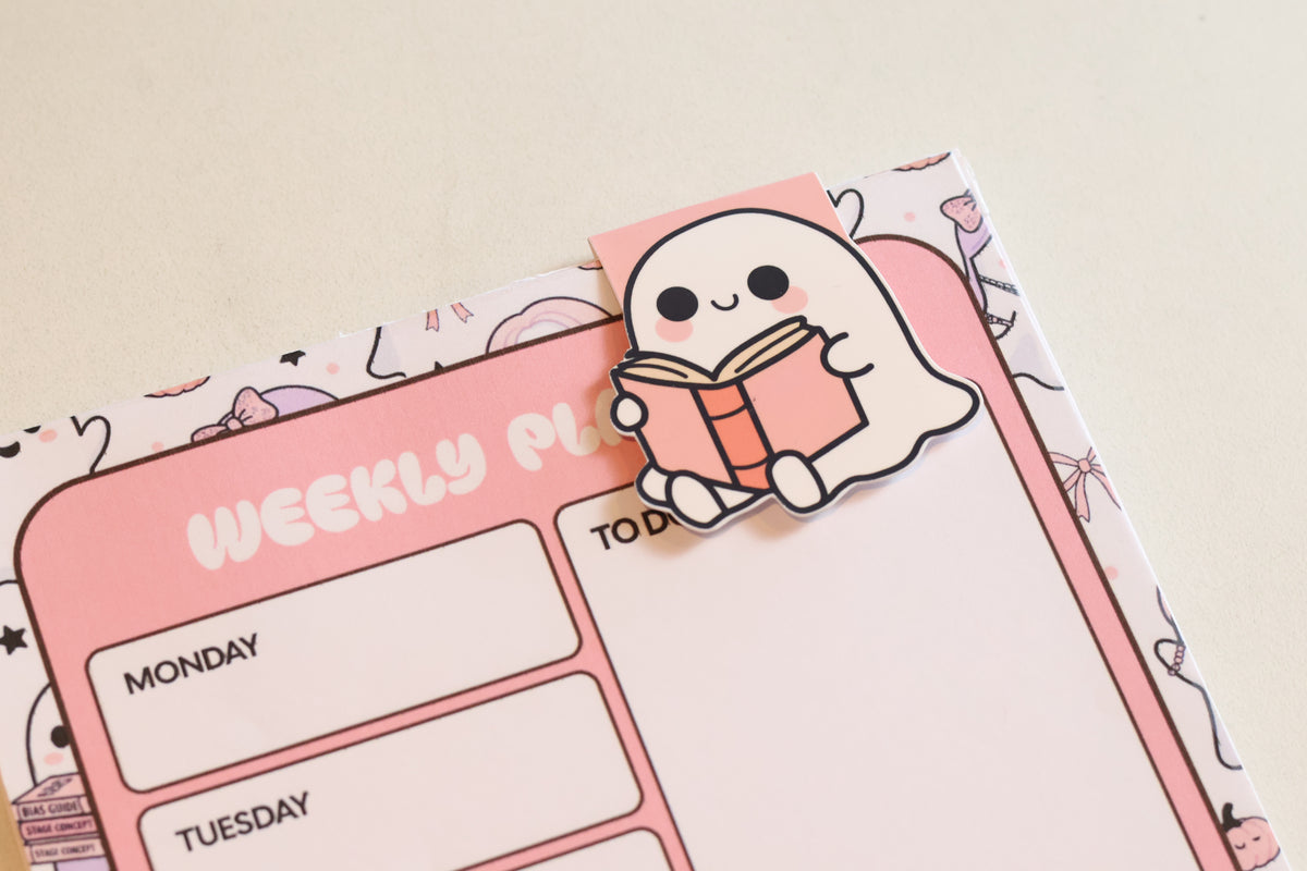 Kawaii Reading Ghost Magnetic Bookmark | Cute Bookish Page Marker
