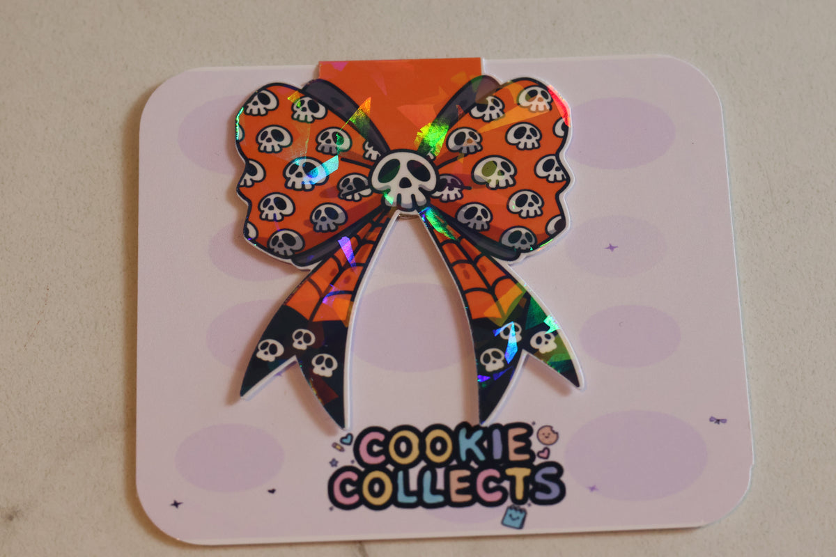 Holographic Spooky Skull Bow Magnetic Bookmark | Creepy Cute Planner Clip
