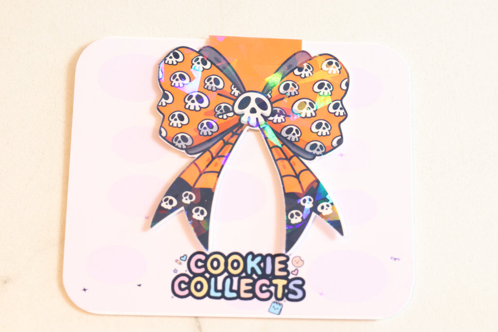 Holographic Spooky Skull Bow Magnetic Bookmark | Creepy Cute Planner Clip