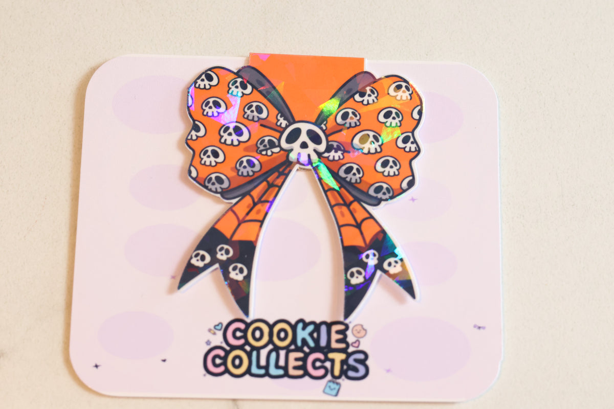Holographic Spooky Skull Bow Magnetic Bookmark | Creepy Cute Planner Clip