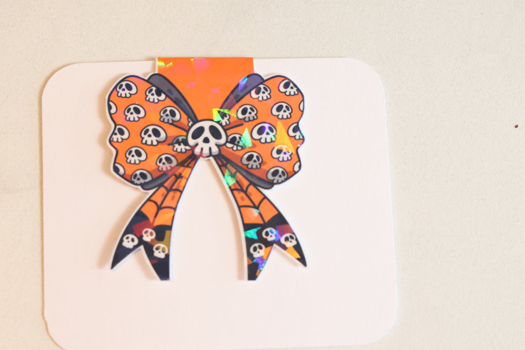 Holographic Spooky Skull Bow Magnetic Bookmark | Creepy Cute Planner Clip
