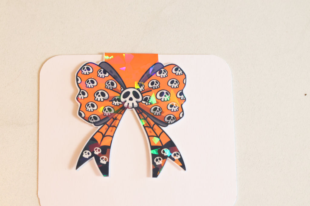 Holographic Spooky Skull Bow Magnetic Bookmark | Creepy Cute Planner Clip