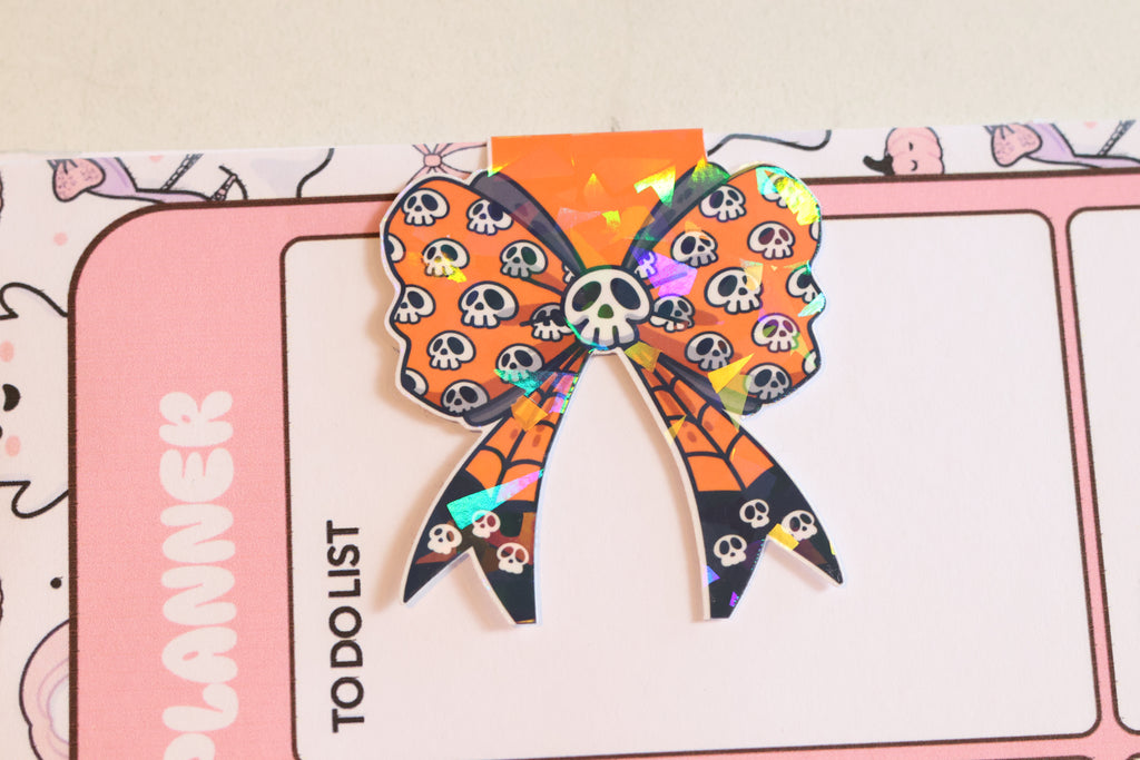 Holographic Spooky Skull Bow Magnetic Bookmark | Creepy Cute Planner Clip