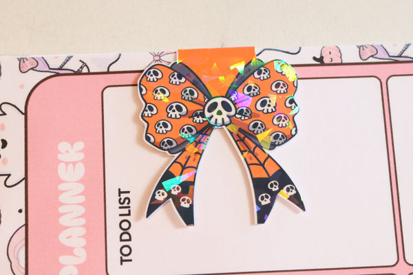 Holographic Spooky Skull Bow Magnetic Bookmark | Creepy Cute Planner Clip