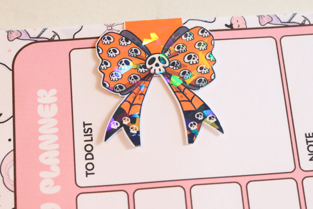 Holographic Spooky Skull Bow Magnetic Bookmark | Creepy Cute Planner Clip