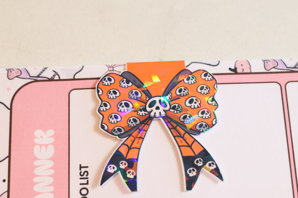 Holographic Spooky Skull Bow Magnetic Bookmark | Creepy Cute Planner Clip