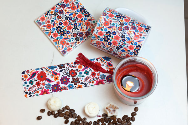 Secret Garden Reading Kit | Folk Art Floral Mug, Coaster & Laminated Bookmark Set