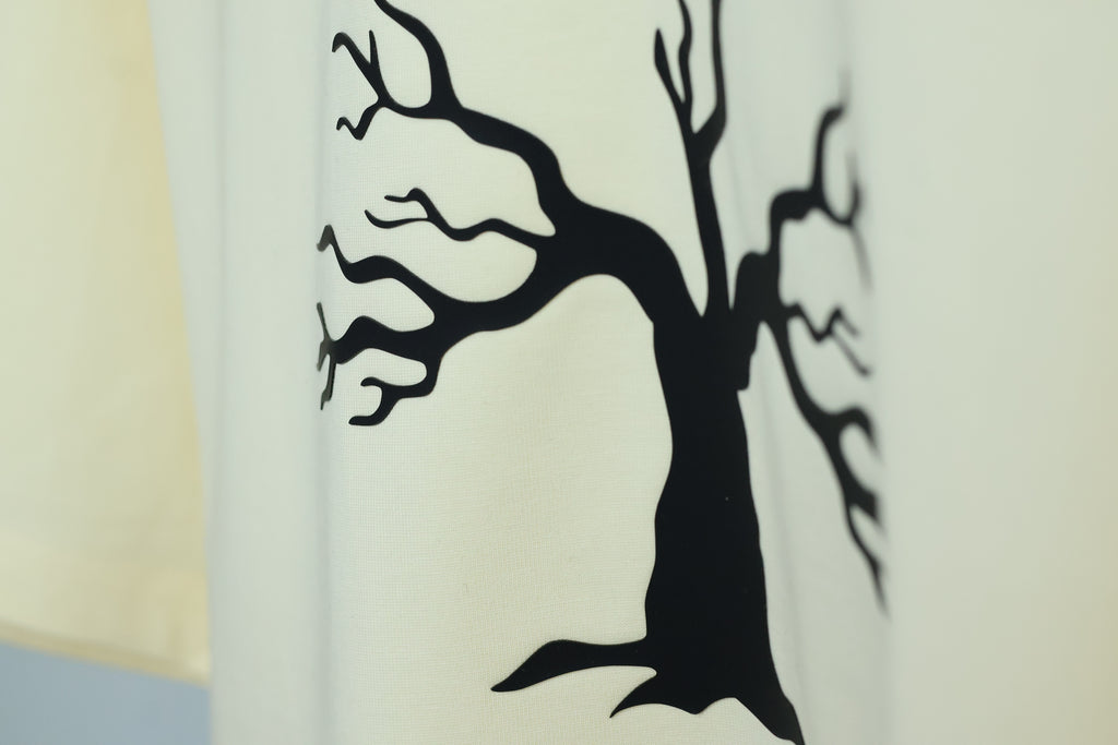 Minimalist Autumn Tree Heavyweight T-Shirt | Textured 3D Graphic Cream Tee