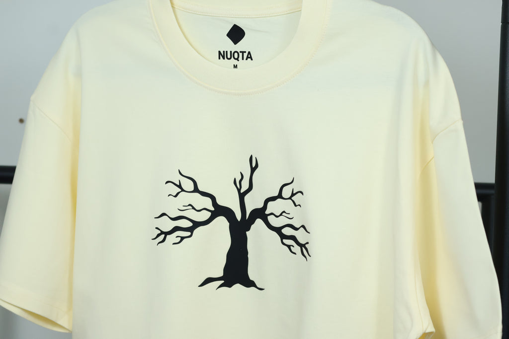 Minimalist Autumn Tree Heavyweight T-Shirt | Textured 3D Graphic Cream Tee