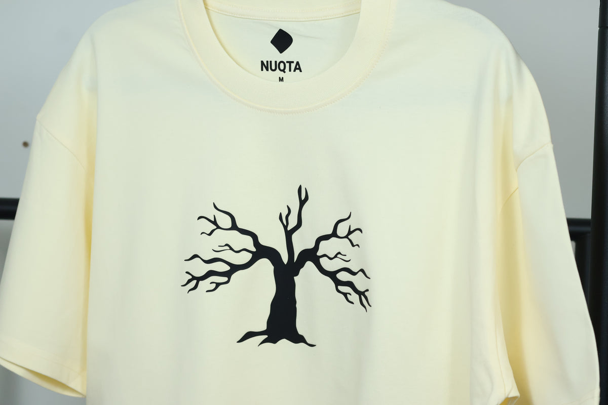 Minimalist Autumn Tree Heavyweight T-Shirt | Textured 3D Graphic Cream Tee