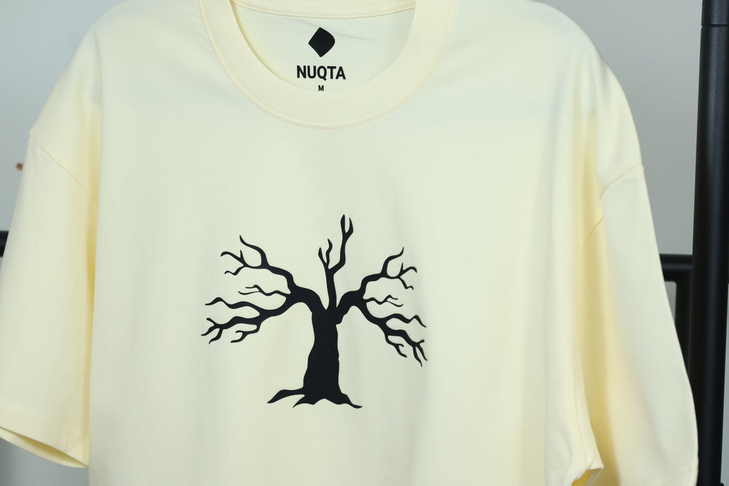 Minimalist Autumn Tree Heavyweight T-Shirt | Textured 3D Graphic Cream Tee