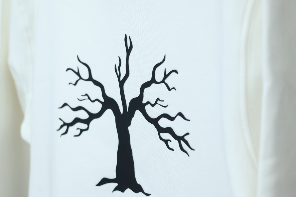 Minimalist Autumn Tree Sweatshirt | Textured 3D Graphic White Pullover