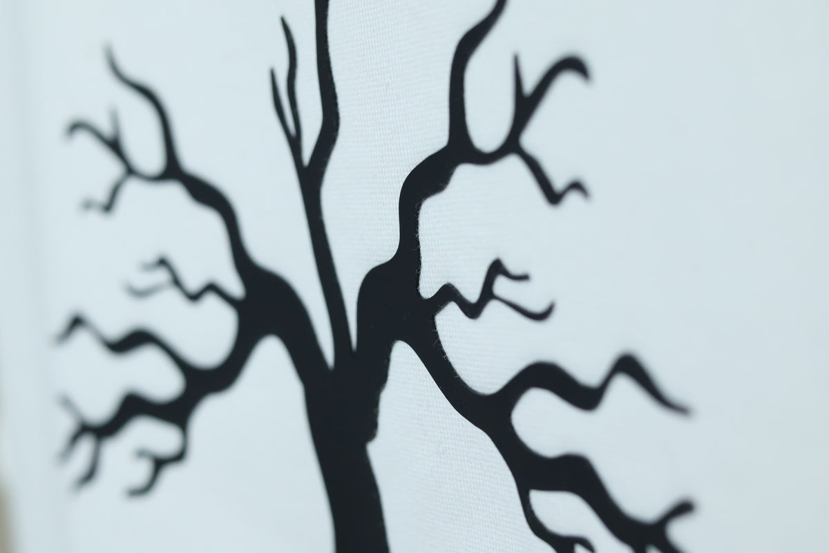 Minimalist Autumn Tree Sweatshirt | Textured 3D Graphic White Pullover