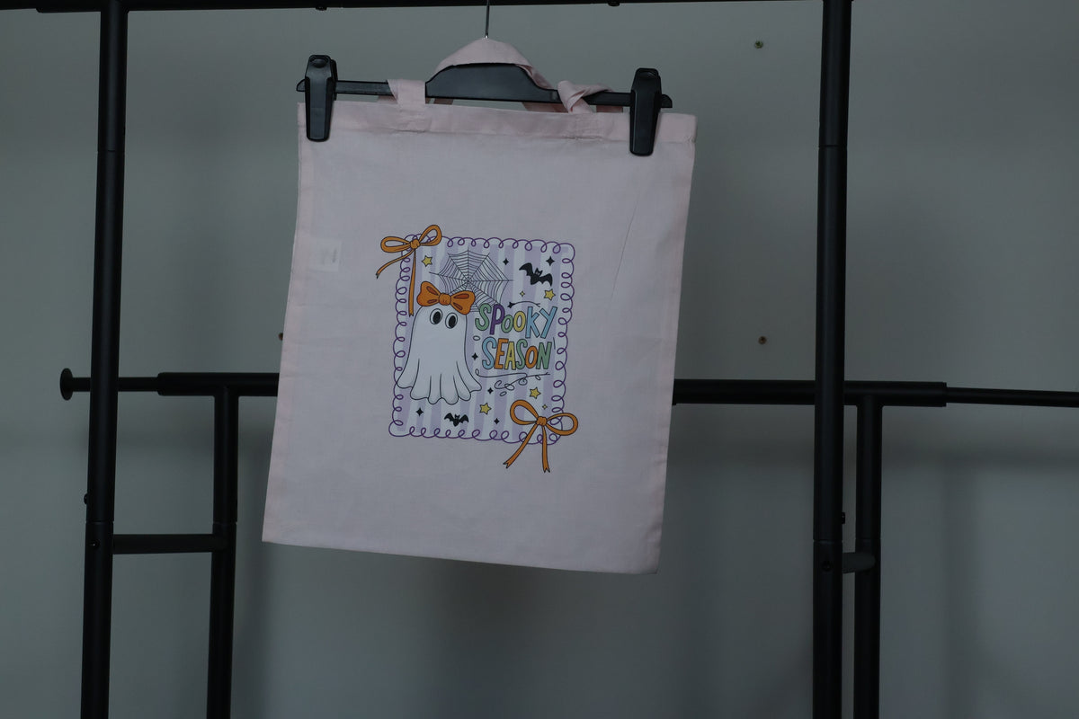 Kawaii "Spooky Season" Ghost Tote Bag | Pastel Coquette Halloween
