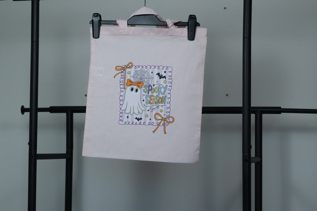 Kawaii "Spooky Season" Ghost Tote Bag | Pastel Coquette Halloween