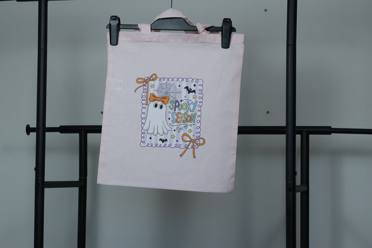 Kawaii "Spooky Season" Ghost Tote Bag | Pastel Coquette Halloween