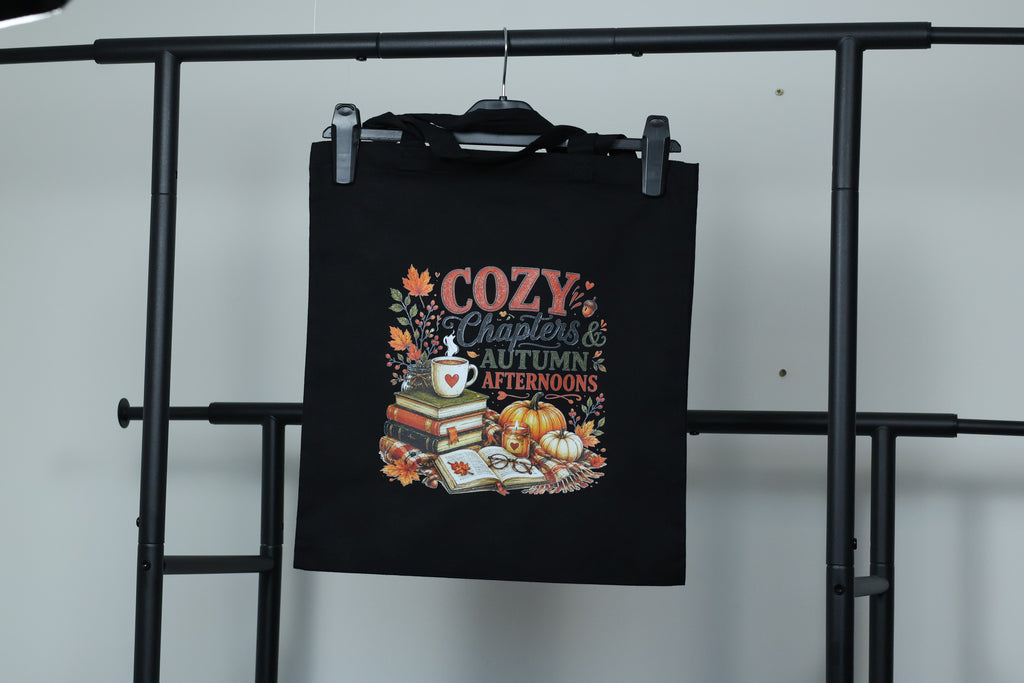 "Cozy Chapters & Autumn Afternoons" Canvas Tote Bag | Bookish Fall Accessory