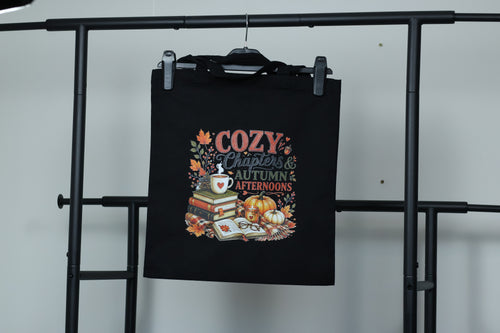 "Cozy Chapters & Autumn Afternoons" Canvas Tote Bag | Bookish Fall Accessory