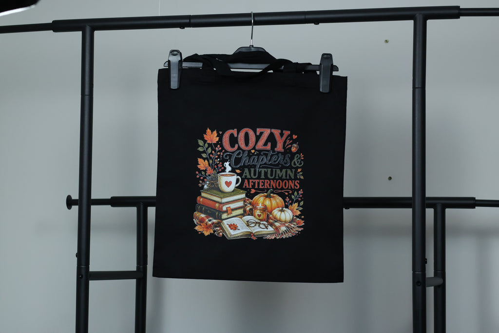"Cozy Chapters & Autumn Afternoons" Canvas Tote Bag | Bookish Fall Accessory
