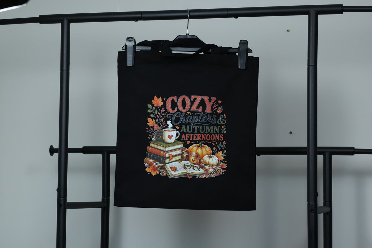 "Cozy Chapters & Autumn Afternoons" Canvas Tote Bag | Bookish Fall Accessory