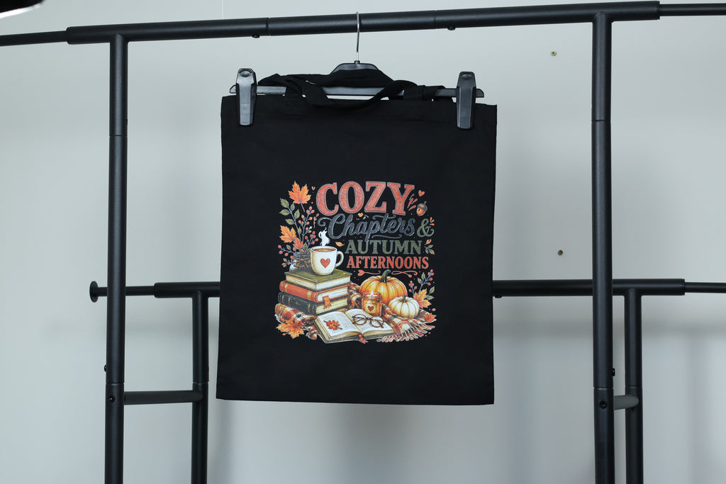 "Cozy Chapters & Autumn Afternoons" Canvas Tote Bag | Bookish Fall Accessory